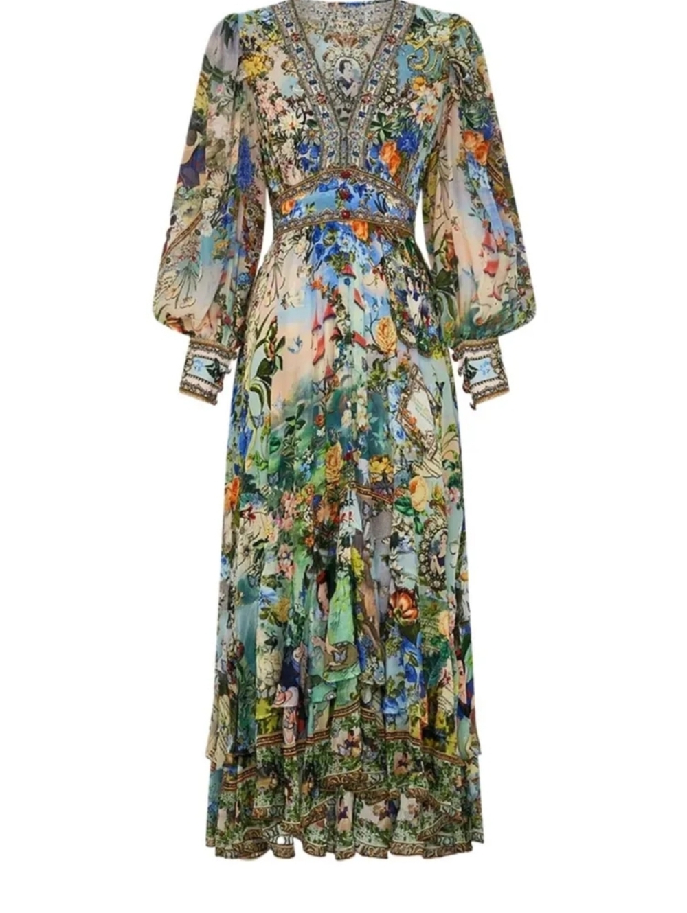 Women'S Vintage Floral Print Maxi Dress | Long Sleeve Boho Elegant Cocktail Wedd - Picture 4 of 4